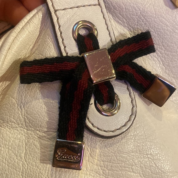 Auth Gucci Princy Boston Bow Web Stripe Offwhite Leather Satchel Shoulder Bag - Picture 6 of 15